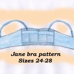 Plus size bra pattern, Jane, Sizes 24-28, Wireless bra pattern, Non stretch bra pattern, Foam bra pattern