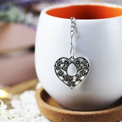 Valentines day tea ball infuser for herbal tea, Tea infuser charm heart, Tea Strainer heart pendant