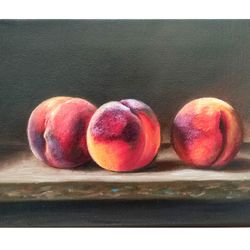 Peach Painting, Original Art, Fruit Painting, Food Artwork, Kitchen Artwork, Still life Painting, 7.1 by 9.4 in
