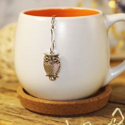 owl tea strainer for herbal tea, tea infuser with owl charm, tea steeper owl pendant, loose leaf tea