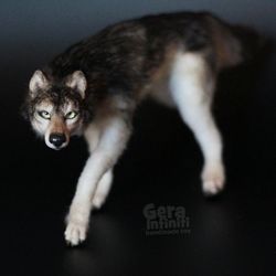 Realistic wolf poseable art doll