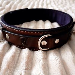 Personalized brown leather bondage bdsm collar with soft suede lining
