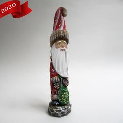 Wooden painted Santa Claus, Collectible Russian Santa 7,7 inches hand carved Santa, Russian Santa