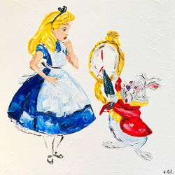Alice in Wonderland Wall Art / Alice in Wonderland Canvas Painting / Disney painting / White Rabbit Original Painting