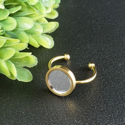 Glass Mirror Gold Ring Evil Eye Protection Stainless Steel Adjustable Ring Mirror Amulet Minimalist Ring Jewelry 8008