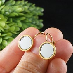 Evil Eye Mirror Earrings Glass Mirror Gold Stainless Steel Minimalist Lever Back Protection Amulet Earrings Jewelry 8009