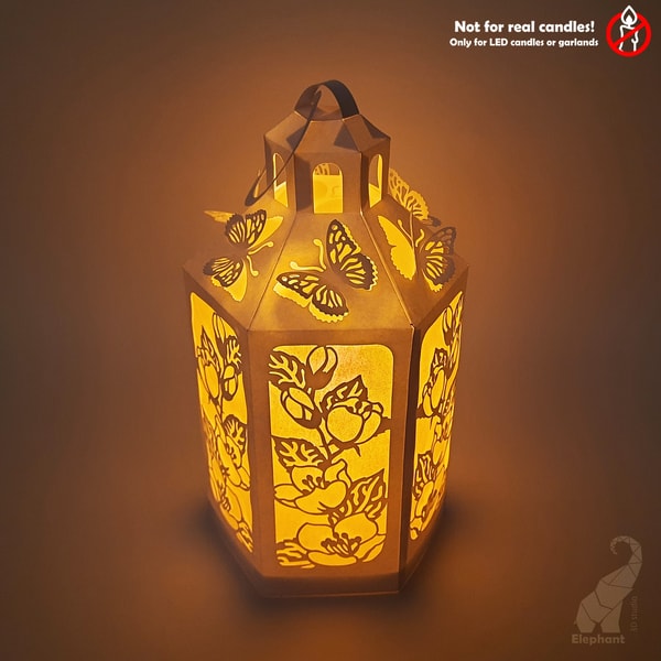 Paper lantern template with flowers, butterflies cut files Inspire