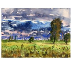 original watercolor painting summer landscape nature artwork gift hand painting 8x11 inch