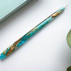 Crystal turquoise pen, magic wand wood and resin pen , cute graduation favor gift.