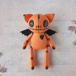 Halloween Stuffed Animal Handmade - Cat With Bat Wings