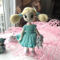 Doll Turquoise 18cm/7inch with hare