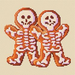 skeleton cookies, cross stitch pattern 78x70, halloween gingerbread