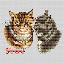 Retro Kitties Smooch, Cross stitch Pattern 98x75