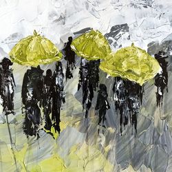 Rain  Painting Abstract People Artwork Umbrella Oil Painting 11 by 16 by Svitlana Verbovetska