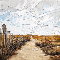 Sand Dunes Painting Road to Beach Original Art Road Impasto Oil Painting 12 by 12 Skyscape Wall Art by AlyonArt