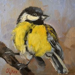 Chickadee Painting Oil Original Art Bird Artwork Oil Wall Art