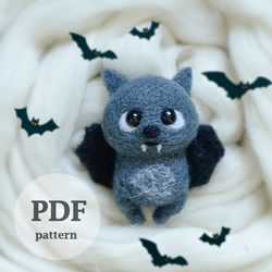 Diy craft bat brooch, felting pattern PDF, Felting instructions, Bat ornament step-by-step , needle felting bat tutorial