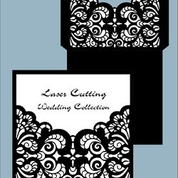 Lace wedding invitation or greeting card with ornament Vector envelope template for laser cutting Paper cut eps svg cdr