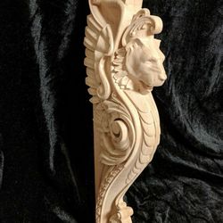 large lion corbel, wooden corbel, rustic corbel, fireplace surround, lion art