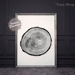 prints of tree rings, prints tree rings, nature decor, nature prints, rustic prints, black and white prints, tree rings