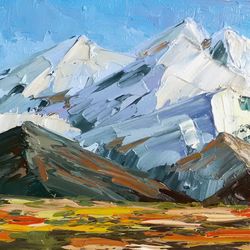 Denali Painting Mountain Original Art Landscape Artwork National Park Impasto 6x6" by Svetlana