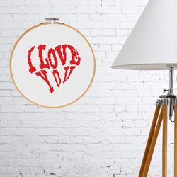 I love you cross stitch pattern PDF, Love embroidery design, Beginner embroidery, simple cross stitch chart