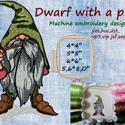 Gnome with a pipe 4 Sizes  Embroidery Design