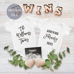 Personalised twins digital pregnancy announcement for social media