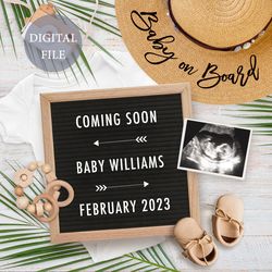 personalised summer digital pregnancy announcement for social media, baby on board