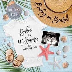 Personalised baby on board digital pregnancy announcement for social media, tropical digital pregnancy annoncement