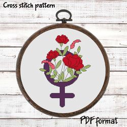 Feminist Cross Stitch Pattern PDF, Female symbol Cross Stitch Pattern Modern, Venus symbol floral cross stitch, feminism