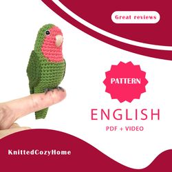 Rosy-faced lovebird designer toy crochet pattern
