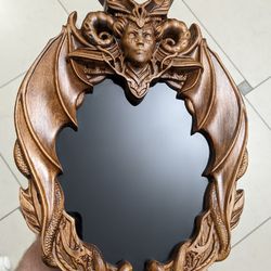 Scrying Mirror, Wall Mirror Carved On Wood, Witch Altar Tile, Black mirror