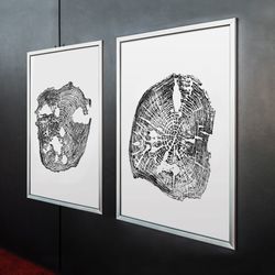 tree ring art print, tree ring print, set of 2 prints, log print tree print, printable pine tree, anniversary gift, wood