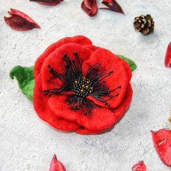 Remembrance poppy brooch/Poppy day flower/Felted red flower/Felt poppy brooch