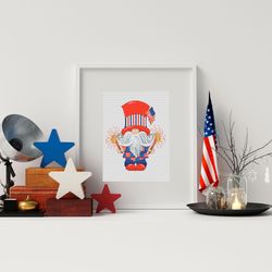 Patriotic gnome, Gnome cross stitch, Modern cross stitch