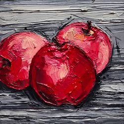 Red Apple Painting Fruit Original Art Impasto Oil Painting 4 by 4 Kitchen Still Life Wall Art by AlyonArt