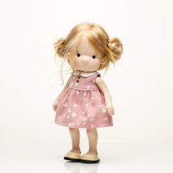 waldorf doll, textile doll with blond hair, little fabric doll