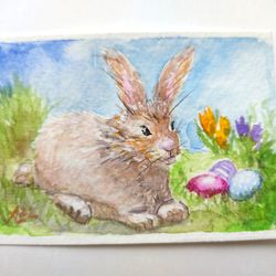 Rabbit painting watercolor original art Easter Painting