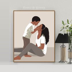 Black mom with son, PRINTABLE wall art for nursery, mothers day gift from son, mother's love, black woman with boy art