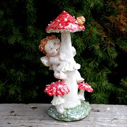 Elf figurine Ceramic sculpture Porcelain angels figurines Mushroom figurines ,baby butterfly, art doll, Baby figurine,