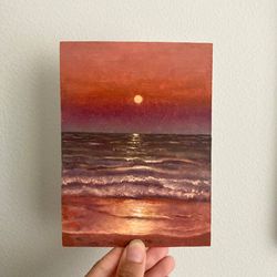 Sunset Painting Small, Original Small Art, Sescape Art, Small Wall Decor, Small Painting