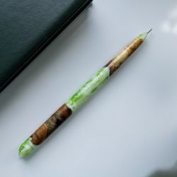 Green ballpoint pen wood and resin. Unique gift pen.