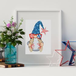 Patriotic girl, Cross stitch pattern, DIY Independence Day, Modern cross stitch