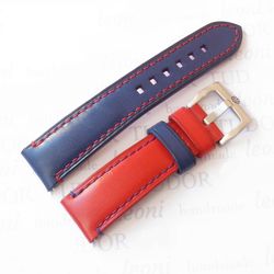 Blue & Red Watch Strap for Tudor, genuine leather watchband