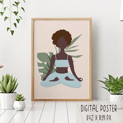 Abstract boho Yoga girl digital poster JPEG