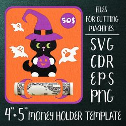black cat halloween card money holder template
