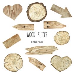 Watercolor wood slices and hearts clipart 11 PNG