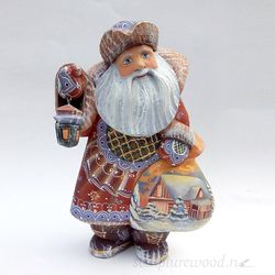 Wood carved Russian Santa, Brown Russian Santa, Grandfather Frost, Christmas gift, 8.3 inches, Wooden carved figure