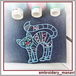 Embroidery design Outline of a cat with body filling pattern Cat 6